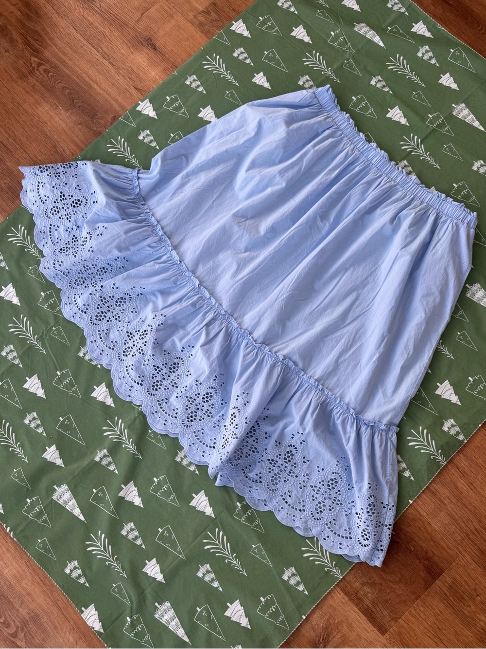 Time and Tru Women's XXL 20 Blue Cotton Eyelet Pull On A-Line Midi Skirt Pockets - Picture 6 of 16